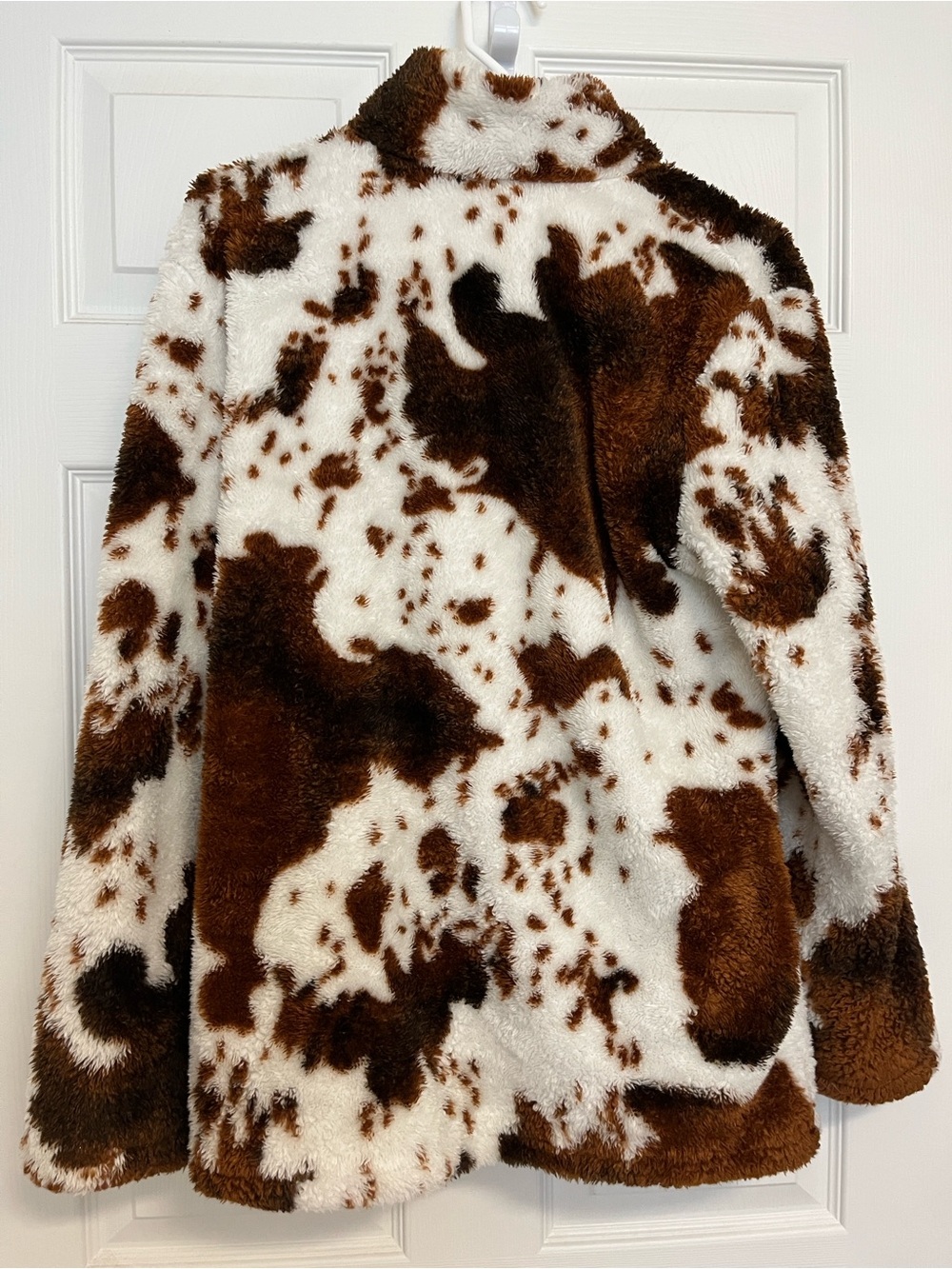 Faux Fur Cow-Print Jacket - White & Brown Cozy Outerwear - Picture 3 of 9